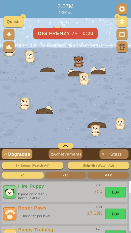 A Dig Frenzy event with bones flying