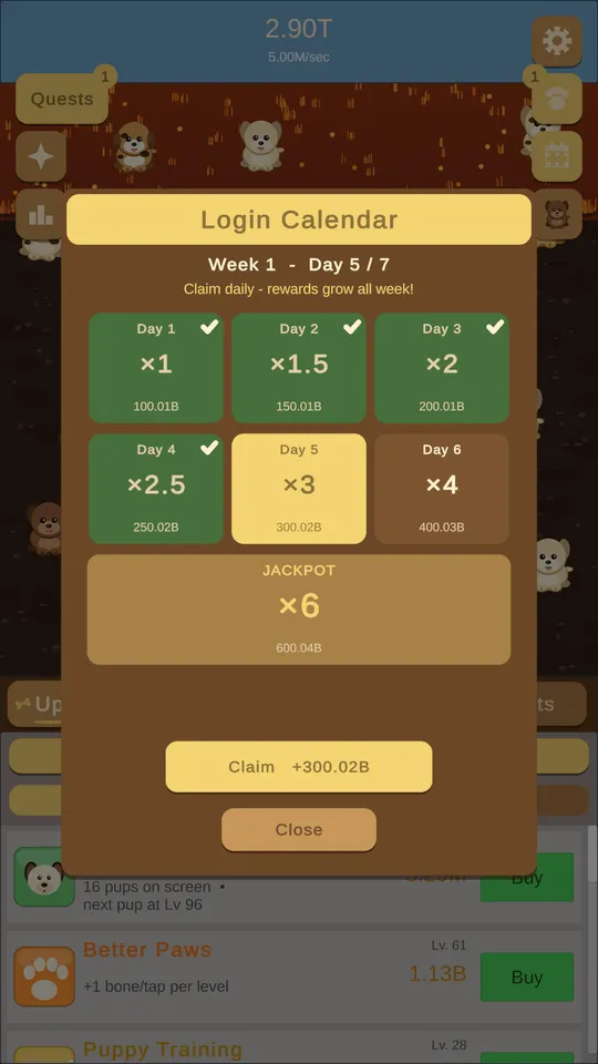 The seven-day daily login calendar