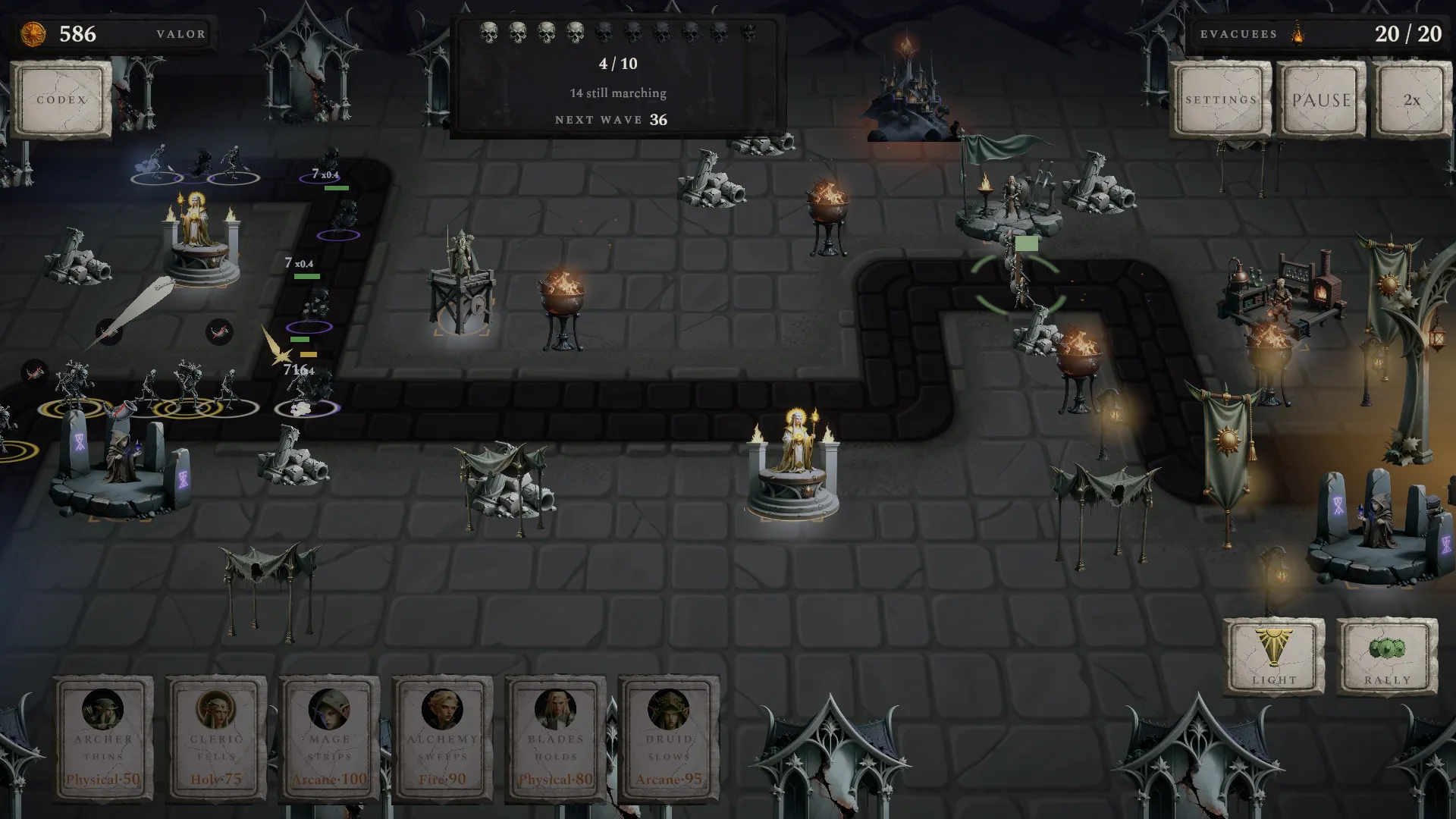 The Inner Districts stand, a flagstone city board under siege with fires burning