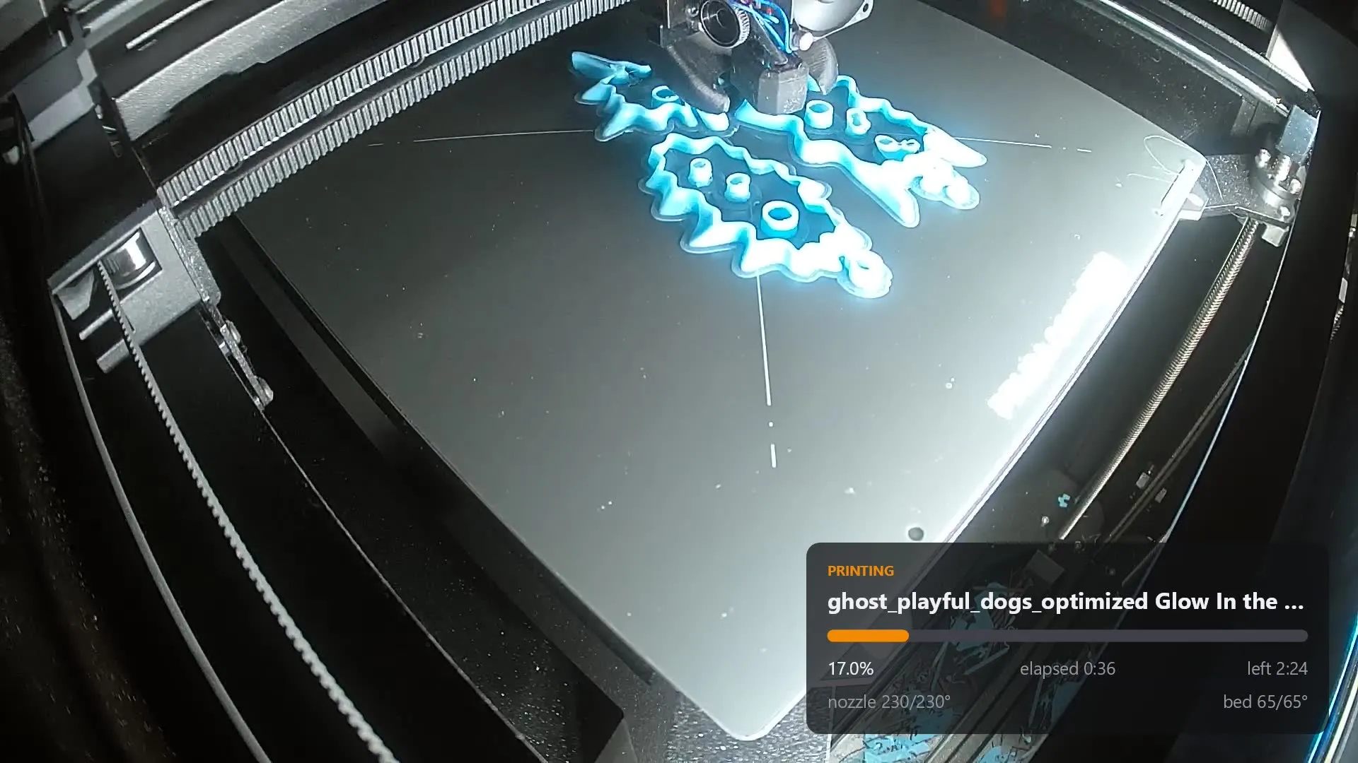 A frame from an actual broadcast, with the telemetry panel composited over the print in progress